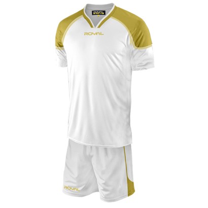 Bielo-zlatý futbalový dres s trenírkami Royal Micene